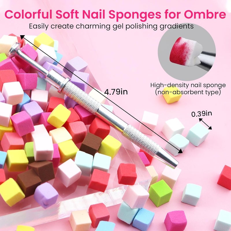 ESUOHYM 150 PCS Nail Sponges For Ombre Nail Art Supplies Brushes Design Tools Nail Tech Must Haves Accessories With 1 PCS Grab Pen for Salon And Home (Colorful, Medium Pack) - Image 4